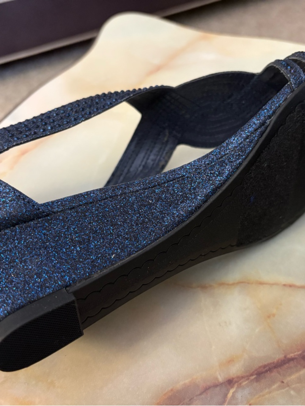 Charter Club Blue Ginifur Wedge Sandals-  Strappy, Back Zip-SPARKLE Sz 11- NEW! - Picture 6 of 10